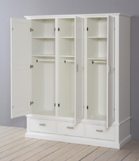 ALTA kast,kleding,3 deuren,snow white,wit, 3 laden,planken,roede